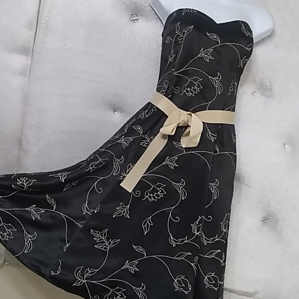 WHBM Black and Gold Satin Strapless Dress